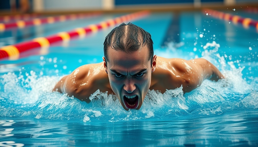 Penn State swimmer competing intensely in pool during meet.
