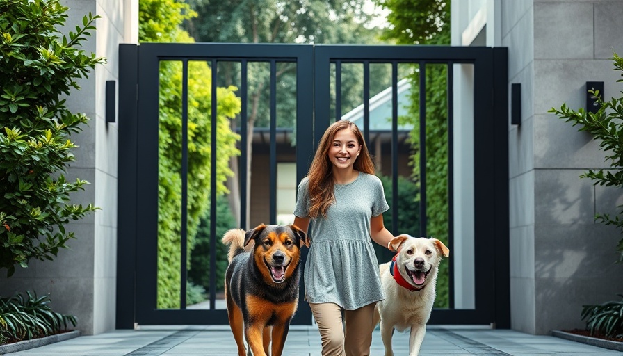 Young woman with dogs leaving a modern gate at Capella Chiang Mai.