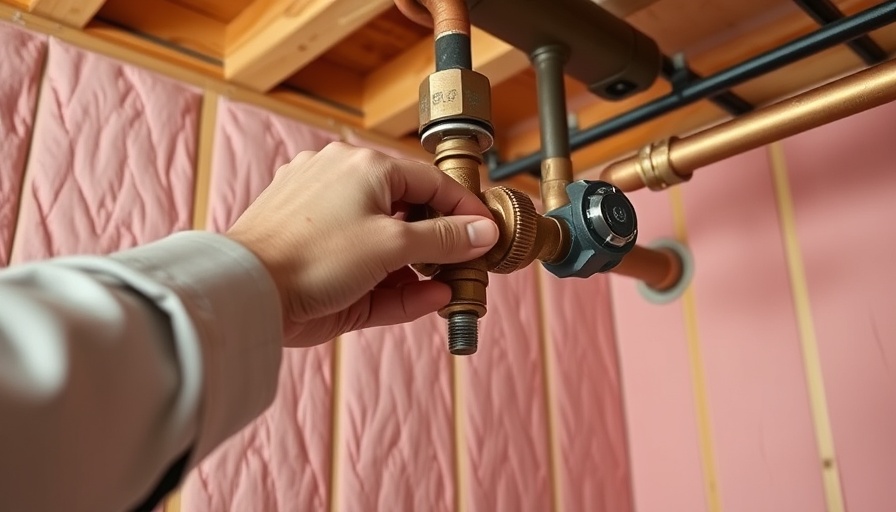 Hand winterizing a sprinkler system valve indoors.