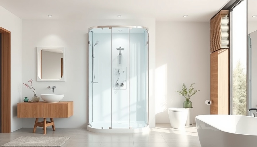 Modern shower cabin enhances minimalist bathroom design.