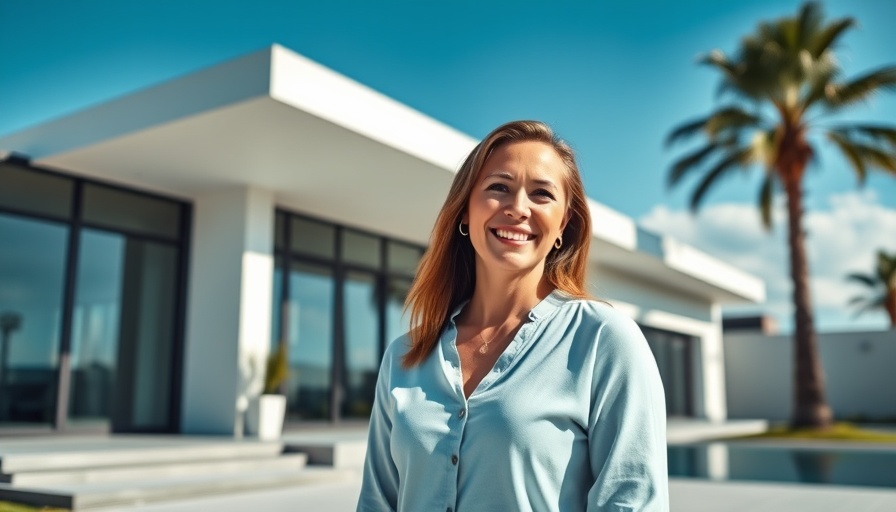 Modern home in Paraguay with a smiling woman and blue sky.