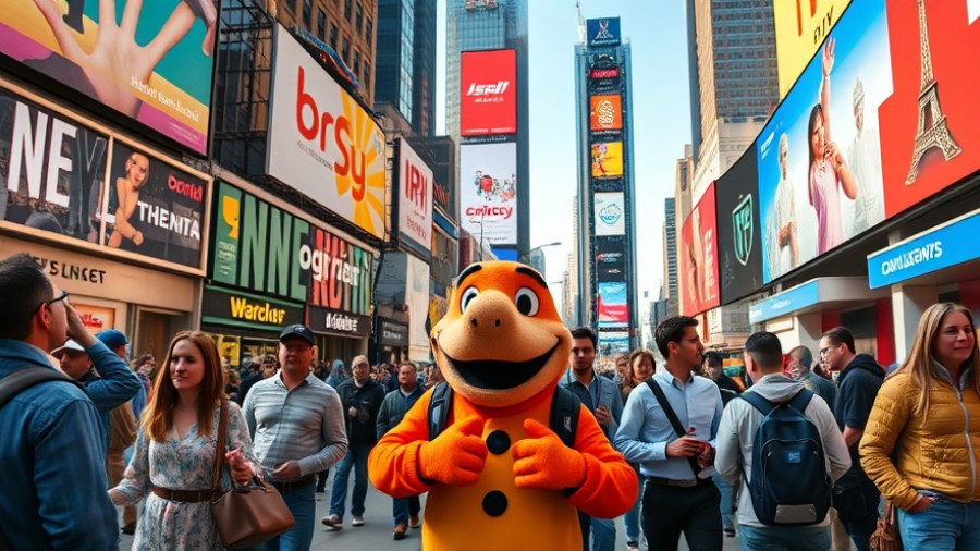 Gluten-Free Family Adventures NYC mascot in bustling NYC street.