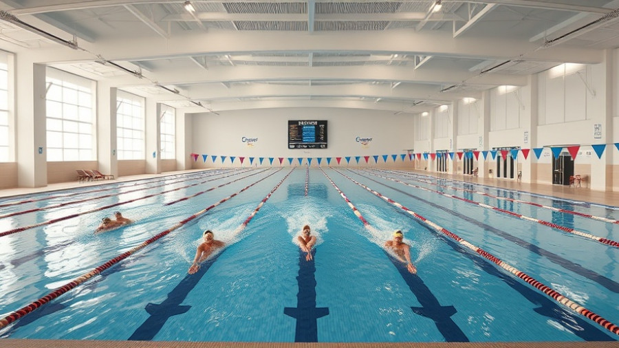 Dual Meet Tournament Finals at aquatic center with athletes in pool