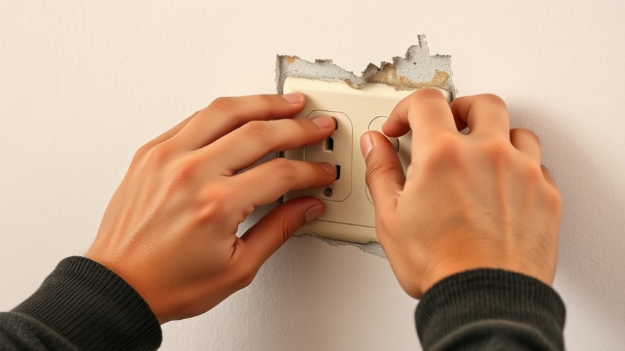 Close-up of wall outlet installation with patching material around.