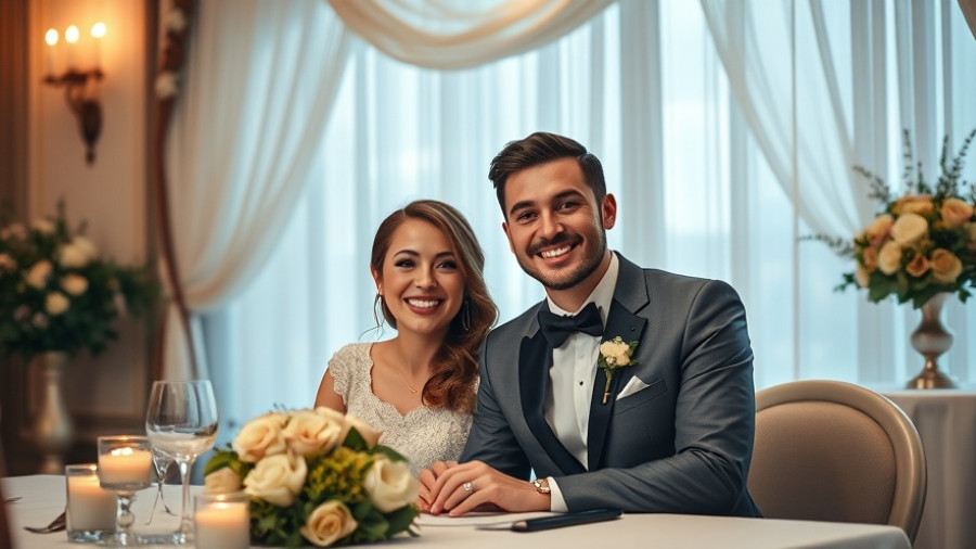 Happy couple at a Family Wedding Weekend in Wilmington, elegantly dressed and smiling.