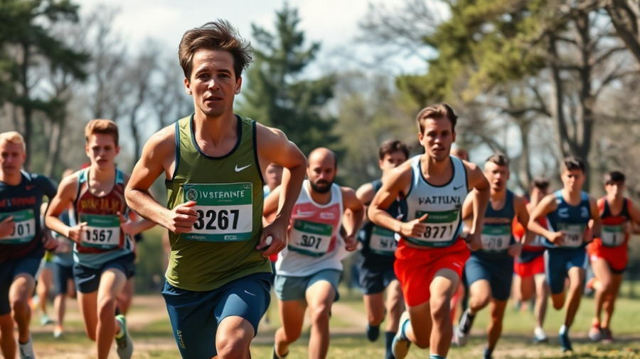 Athletes in a cross-country race showcasing intense focus and determination.