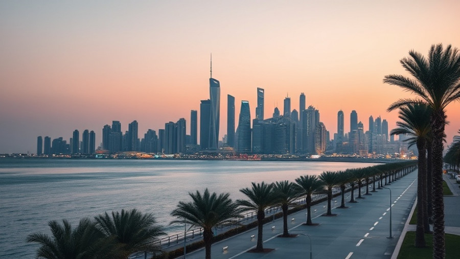 Time stands still in Qatar with Doha's skyline at dusk.