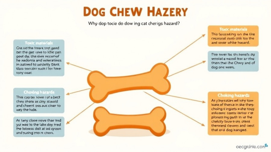 Diagram on dog chew toy safety hazards, highlighting risks and warnings.