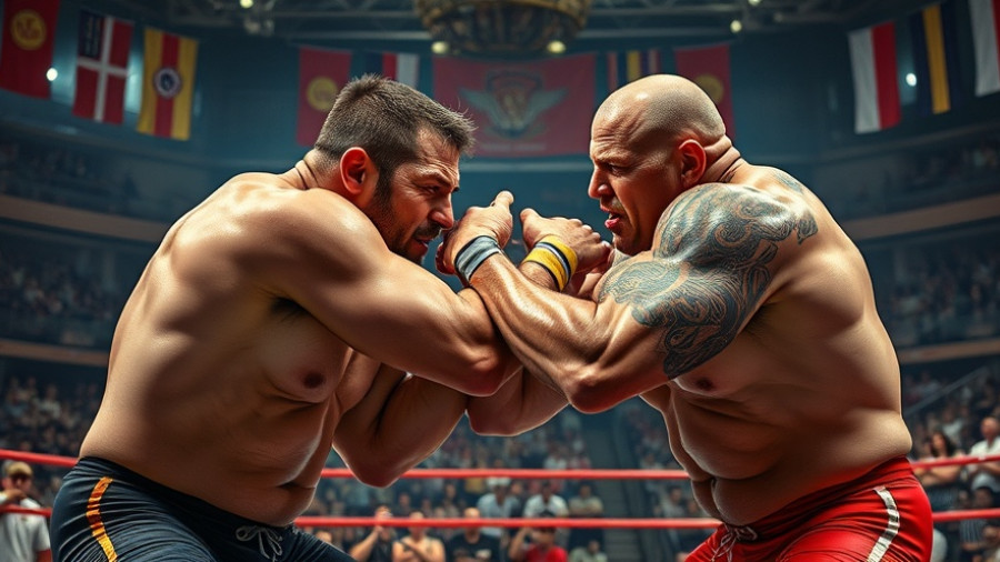 Yakushenko vs Khaslakhana intense wrestling match with audience.