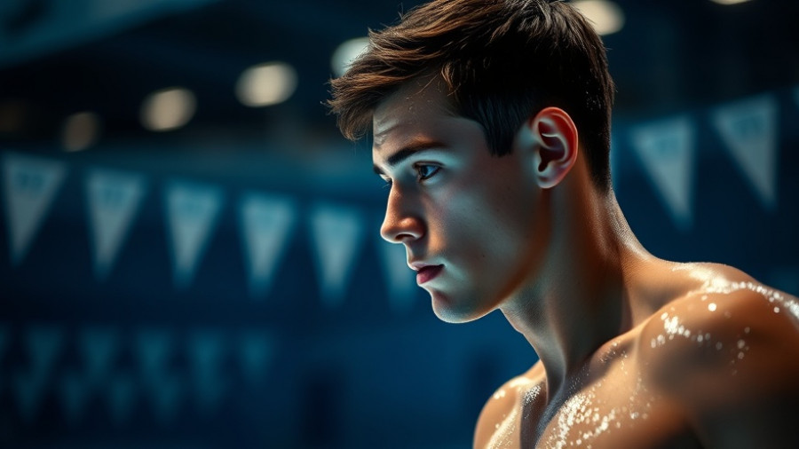 Young male swimmer preparing for competition in 2025 indoor arena.