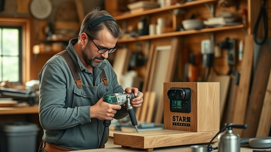 DIY charging station assembly in a workshop with power tools.