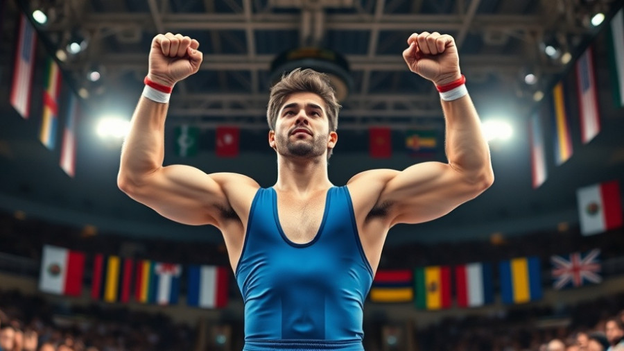 Yoshinosuke Aoyagi celebrates at the U23 World Championships in arena.