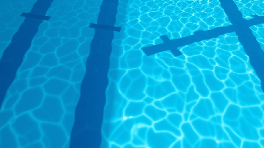 Clear swimming pool lane lines with reflections, related to gender verification testing in swimming.