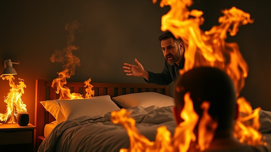 Man and burning smart home devices illustrating smart homes local control issues.