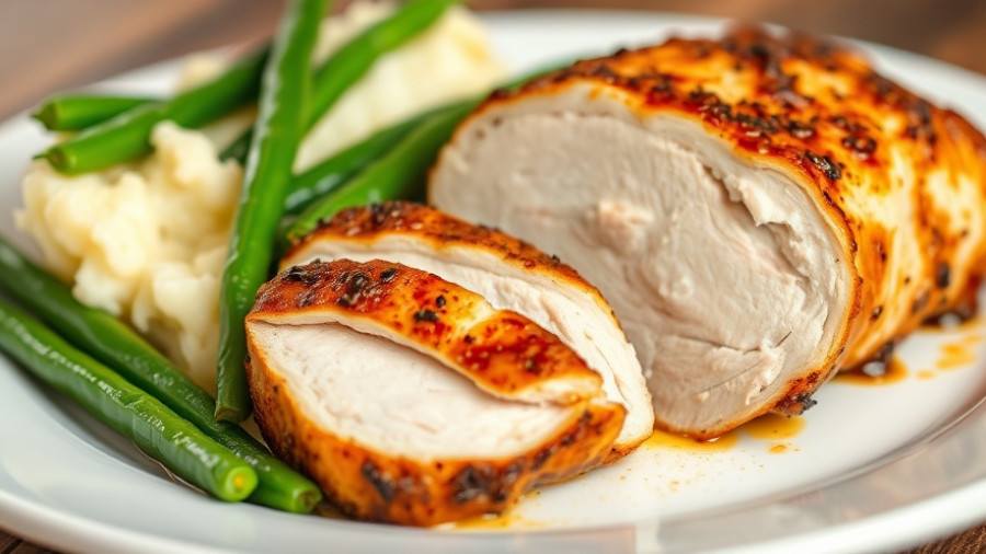 Easy oven-roasted turkey tenderloin with mashed potatoes and green beans.