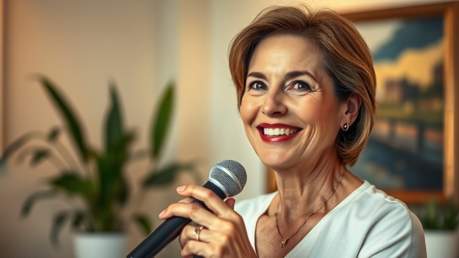 Middle-aged woman discussing hormone therapy risks indoors.