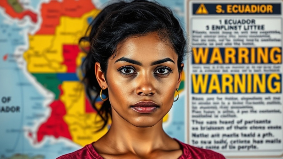 Concerned traveler in Ecuador with cautionary map and text.