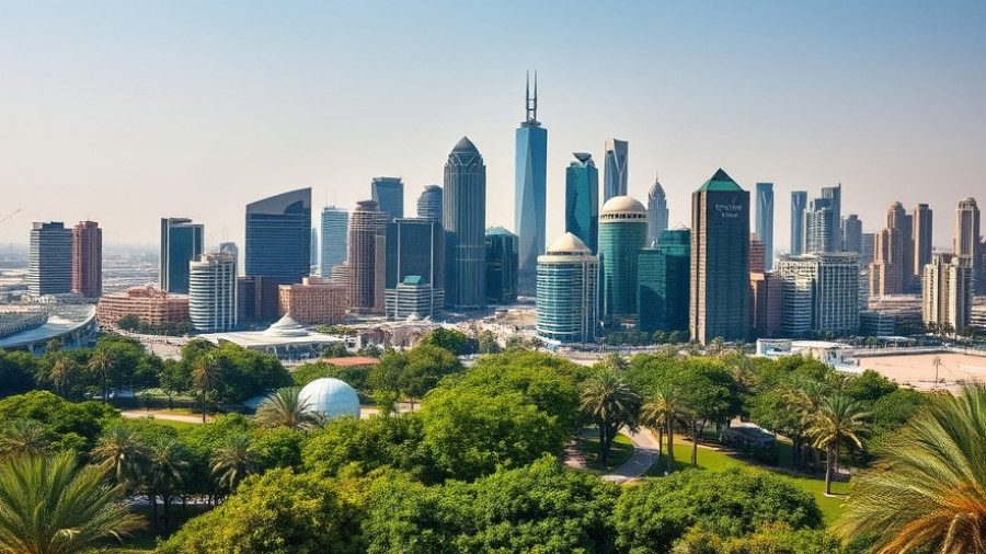 Doha cityscape showcasing skyscrapers and urban greenery during a community event.
