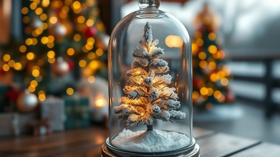 Mini Christmas Tree Planter Ideas with fairy lights in glass dome.