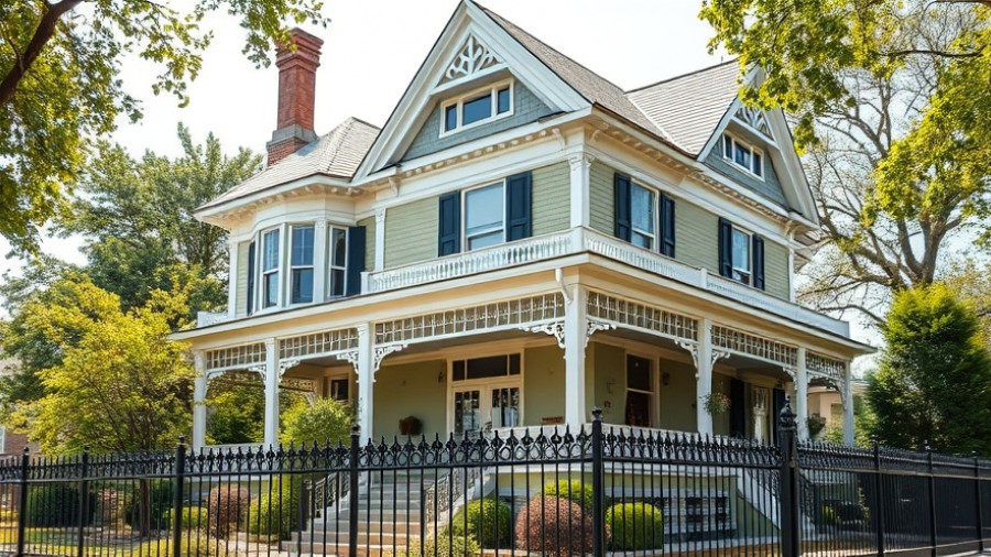 Victorian-style house framed by greenery, Spooky Chic Halloween Decor inspiration.