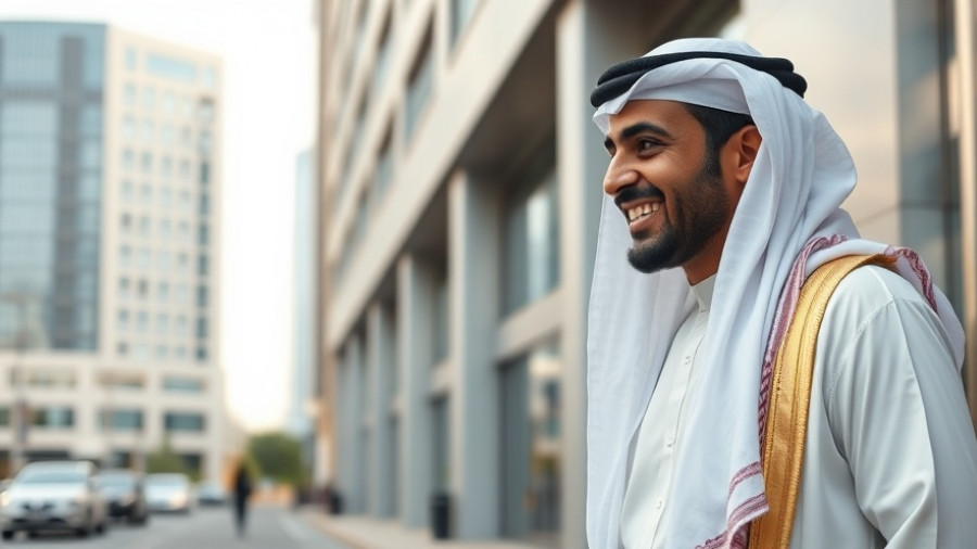 ILoveQatar.net community engagement, man in Qatari attire smiling outdoors.