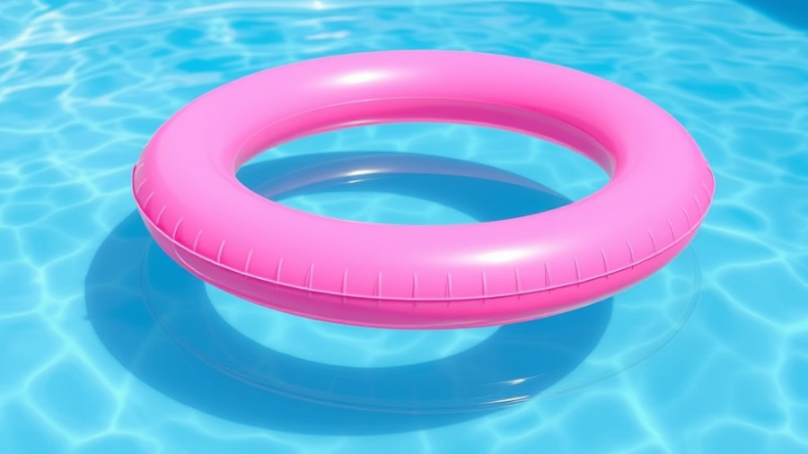 Vibrant pink inflatable ring in an above-ground pool scene.