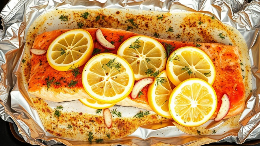 Foil baked salmon recipe with lemon and dill.