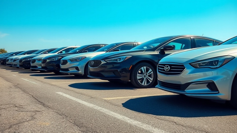 Line of modern cars reflecting average new car price over $50000.