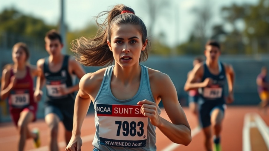 NCAA distance running: focused female lead in competitive race.