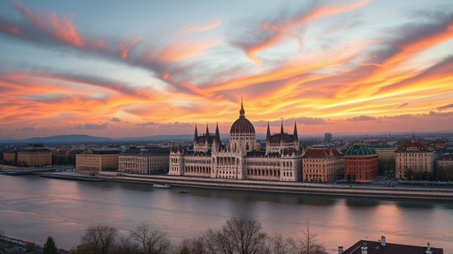 Scenic view of Budapest's Fisherman's Bastion and river at sunset.
