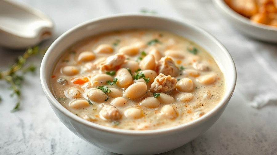 White Bean and Chicken Soup in a bowl, creamy and comforting.