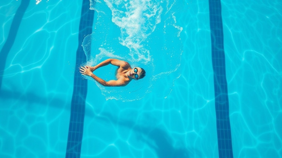 Overhead view of swimmer in pool with training advice text.