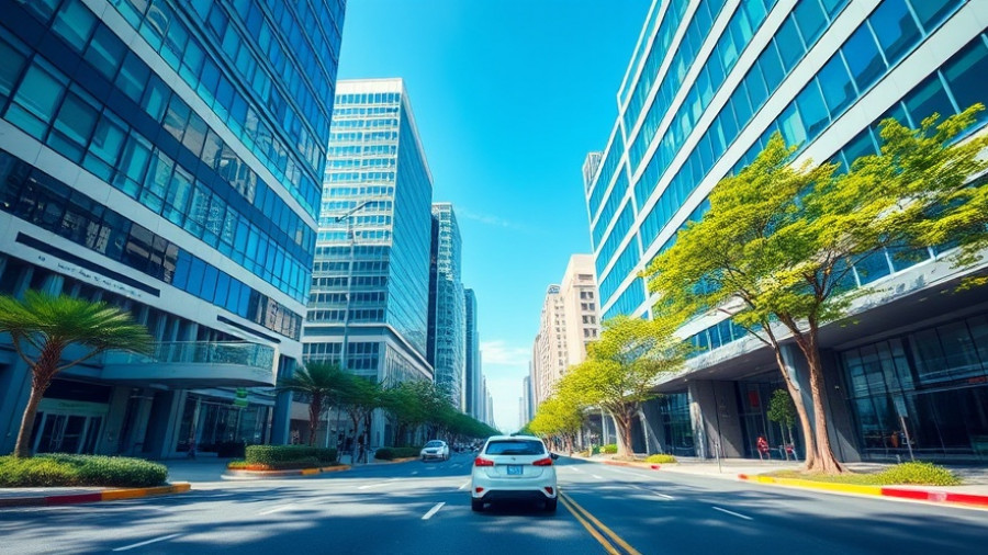 Vibrant city scene in Nicosia with a car driving, highlighting Car Rental Nicosia.