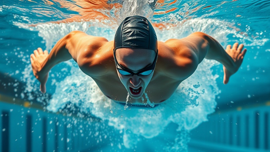 Energetic swimmer demonstrating V2 Max training zones underwater.
