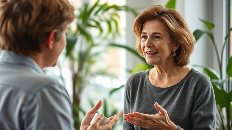 Middle-aged woman discusses supplements' role in perimenopause.