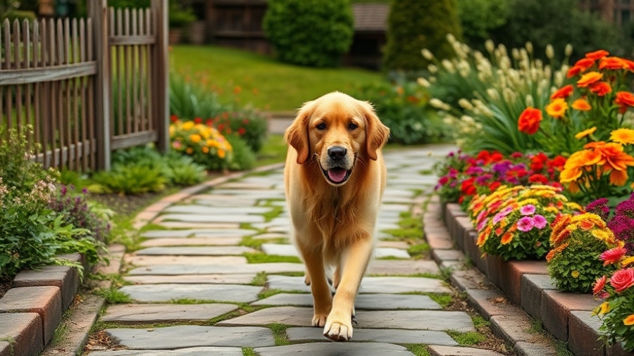 Dog-Friendly Landscaping Ideas: Golden retriever on garden path.
