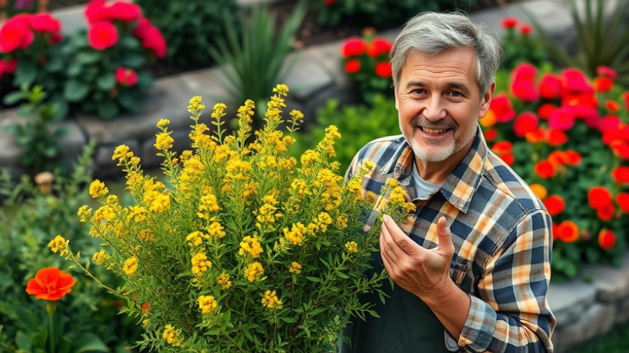 Gardener displaying golden oregano ground cover plants.