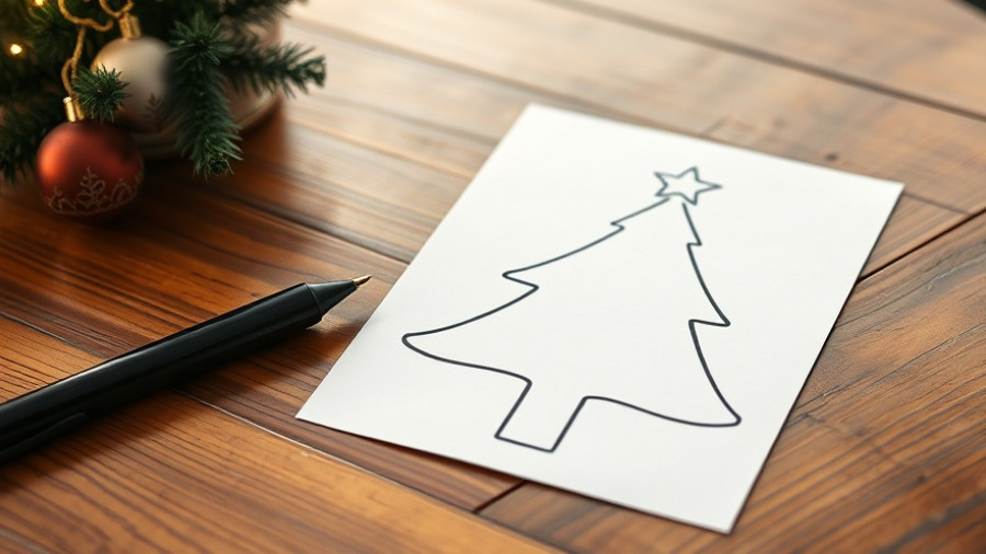 Christmas tree outline for DIY window clings drawn next to marker.