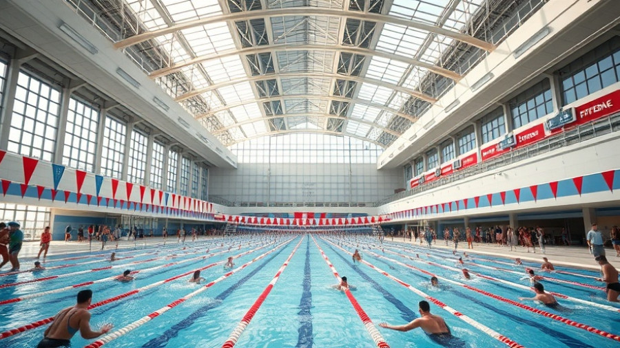 Vibrant indoor swimming pool scene showcasing Missouri swimming victory.