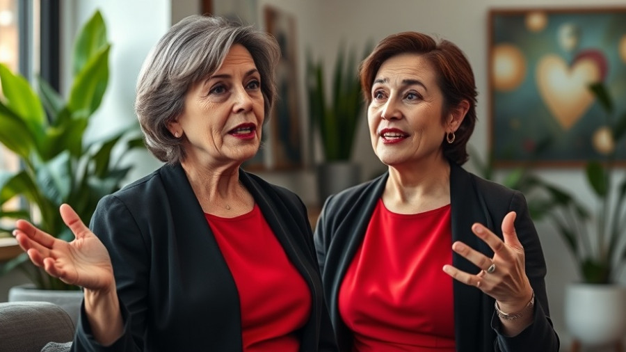 Mature woman discusses myths about perimenopause in a modern setting.