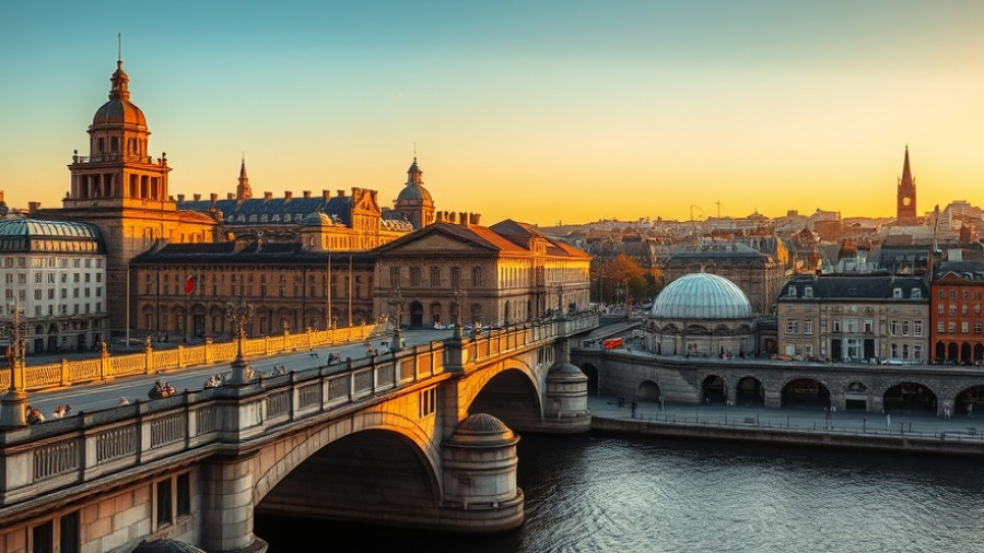 European Life-Work Balance 2025 Dublin cityscape in golden sunset.