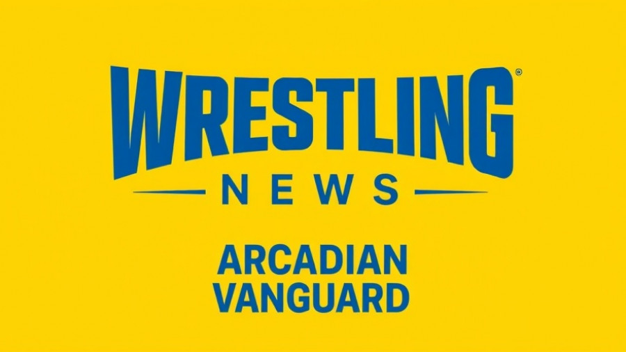Logo of Wrestling News by Arcadian Vanguard, bold blue text on yellow.