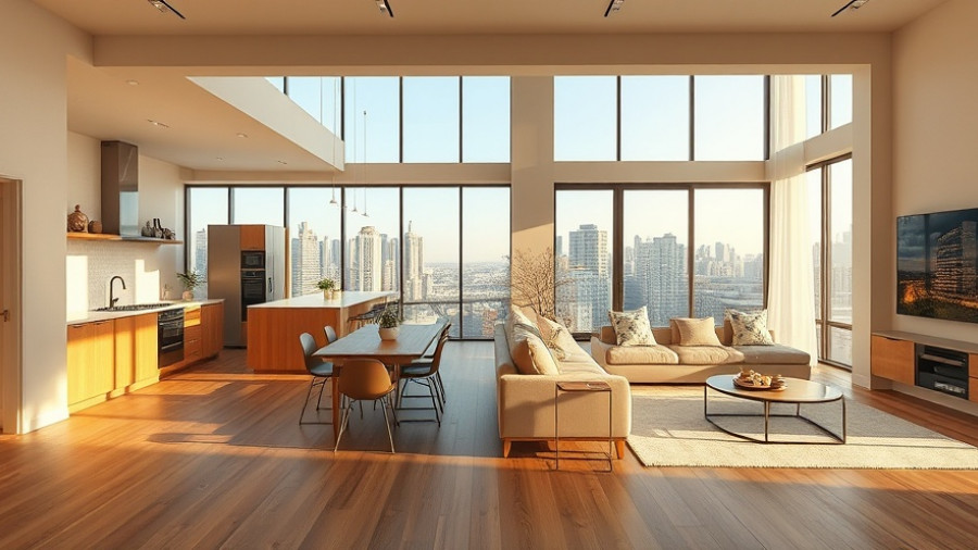 Minimalist living room dining kitchen combo with cozy ambiance.