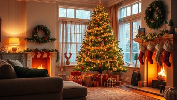 Cozy living room with Christmas gifts and tree, best gifts for teen girls 2025.