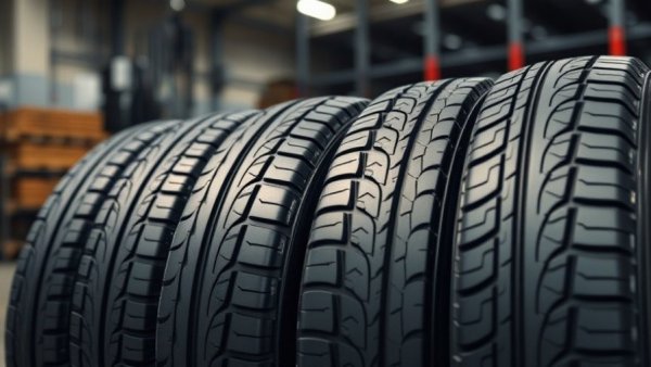 Close-up of four aligned tires, Toyo tire recall topic.
