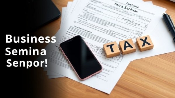 Expat tax experience seminar poster with tax tools and virtual meeting.