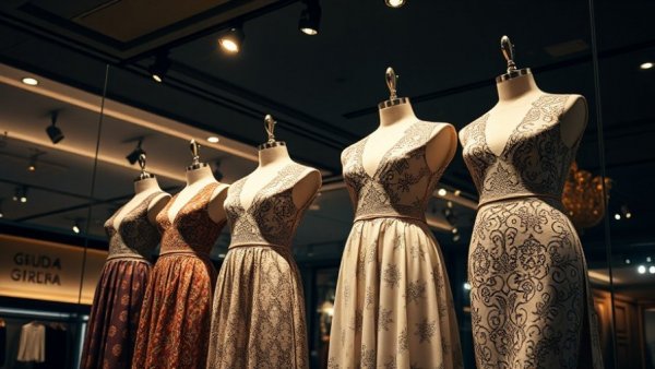 Elegant dresses displayed at Doha Family Shopping Fair 2025.