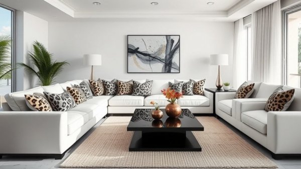 Modern interior design ideas for 2026, featuring a stylish living room with leopard print accents.