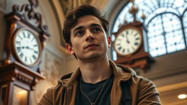 Young man discussing Paraguay's path to citizenship, ornate interior.