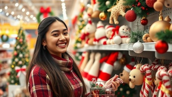 Budget-friendly holiday decor ideas with joyful shopper